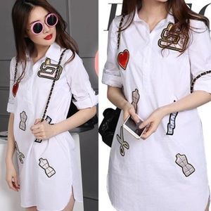 White Patch Work Shirt Dress 🍒